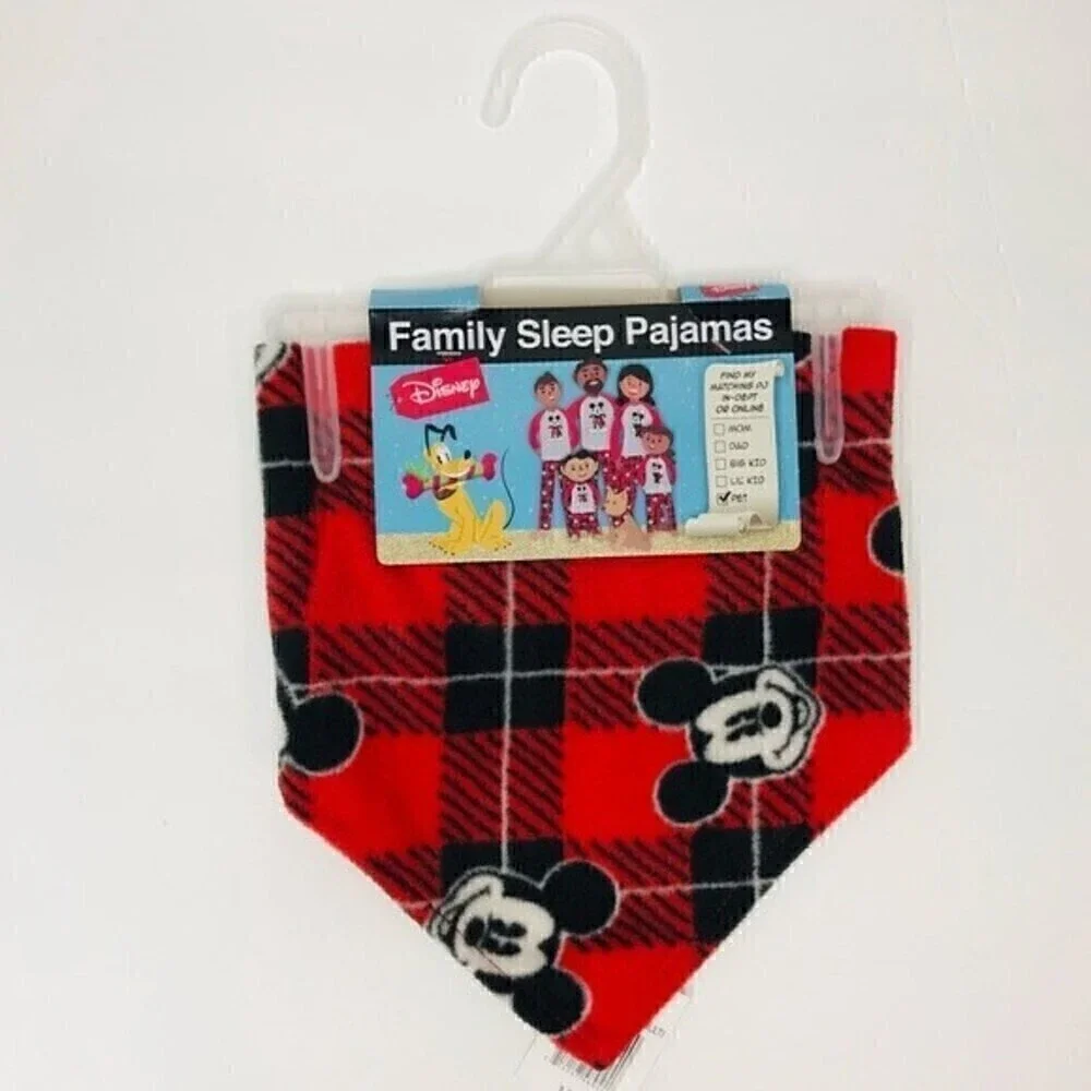New! Disney Mickey Mouse Pet Buffalo Check Plaid Fleece Dog Bandana